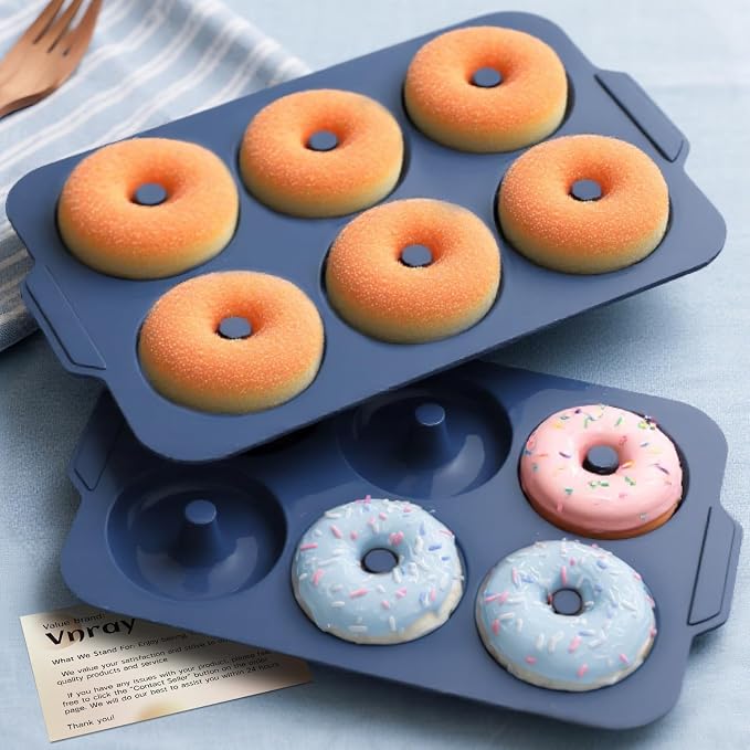 Nonstick Silicone Donut Pan: 4 Inch Doughnut Pan with Metal Frame - Silicone Donut Molds for Baking Gluten Free Glazed Vegan Protein Donuts Bagel - for Oven Kitchen - Home Bakers Housewife
