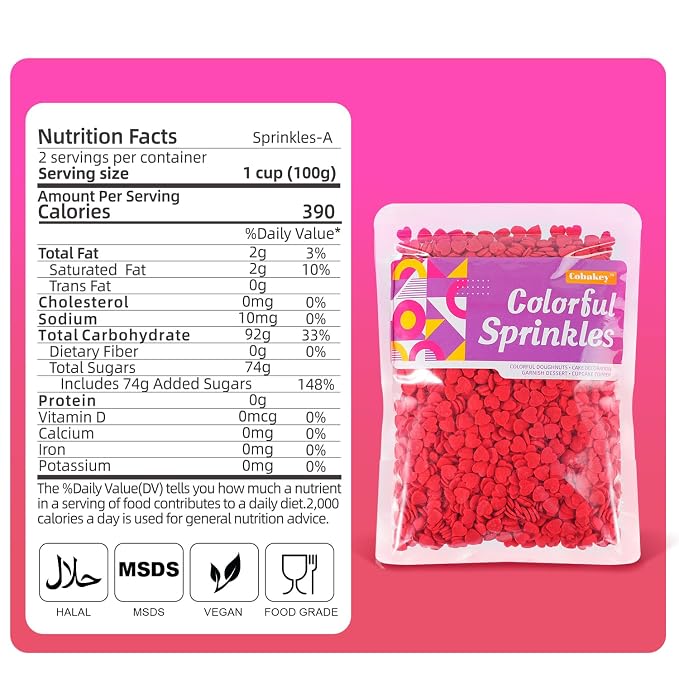Red Heart Confetti Sprinkles 7 oz Edible Valentine Sprinkles for Cake Decorating Candy Cupcake Cake Topper Cookie Baking Decorations Christmas Valentine's Day Wedding Supplies
