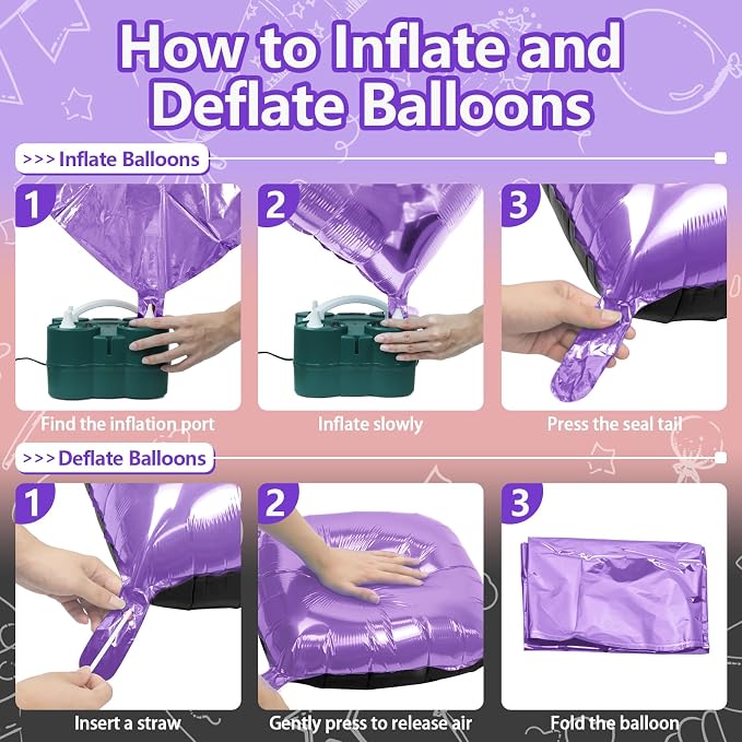 NISOCY 25PCS Purple Pink Black Square Foil Balloons Wall Backdrop Double Sided Black Pink Balloon Arch Kit for Birthday Baby Bridal Shower Carnival Cocktail Girls Theme Party Decoration