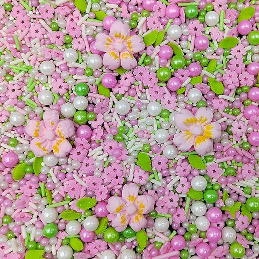 Homankit Edible Flowers for Cake Decorating Pink Flowers Sprinkles White Green Sugar Pearls Baking Cake Cupcake Toppers Cookie Dessert Decorations Birthday Party Supplies with 4 Large Flowers