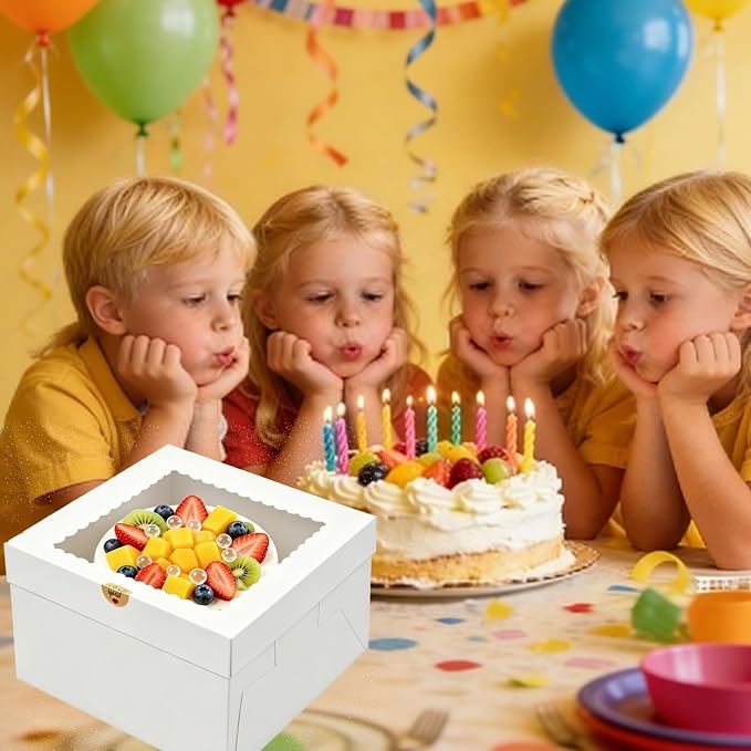 2 Pack Cake Boxes, 12x12x8 Inches Tall Cake Box with Window, Cake Carrier with Lids, White Cake Boxes with Cake Boards, for Cakes Cookie Cupcake Pie Birthday Party Wedding