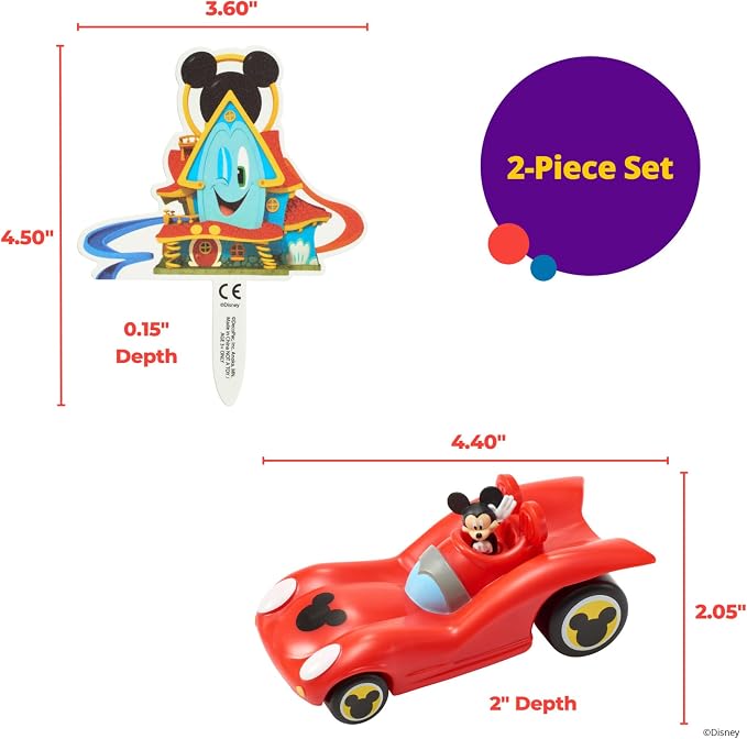 DecoSet Disney Mickey Mouse Funhouse Sweet Adventures, 2-Piece Topper Set with Waving Mickey In Car and Pic To Set The Scene, For Birthday, Party, Celebration