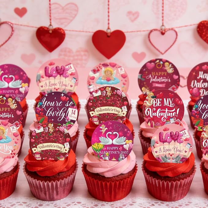 36PCS Edible Be My Valentine Cupcake Toppers Wafer Paper I Love You Cupcake Picks Happy Valentine’s Day Cake Decor for Valentine's Day Theme Wedding Party Supplies