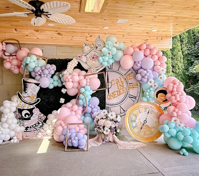 Mermaid Balloon Garland Arch Kit,154pcs Little Mermaid Party Decorations Include Pastel Pink Purple and Teal Blue Latex Balloons for Baby Shower Birthday Ocean Themed Under the Sea Party Decorations