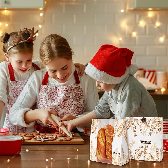 100 Pack Paper Bread Bags with Clear Window, 10 x 14 x 4 Inch Homemade Bread Loaf Bag with Stickers, Large Bakery Bags Sourdough Bread Storage Bag for Popcorn, Cookies, Snacks