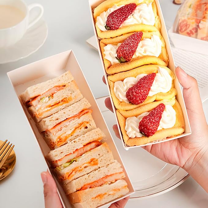 ZORRITA Paper Charcuterie Boxes with Clear Lids, 7.5", 100 Pack, White | Small To Go Treat Containers, For Desserts, Cookies, Sandwich, Pastry, Strawberries and Cupcakes