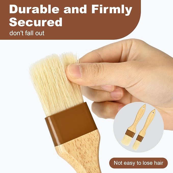 2 pcs Pastry Brush, Natural Bristle Basting Brush for Cooking and Baking, Premium BBQ Brushes for Butter, Oil, Egg, Sauce, Turkey, Marinade and Kitchen Food by SFIUYLB
