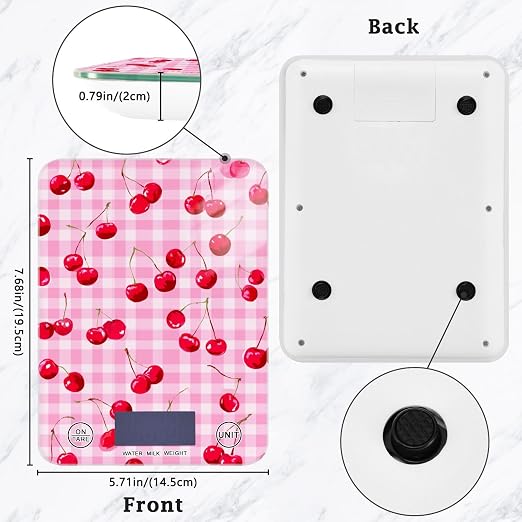 Food Scale Kitchen Scale Food Weight Scales Digital Weight Grams and Ounces Small Electronic Food Scale for Baking Cooking Pink Juicy Checkered Cherry