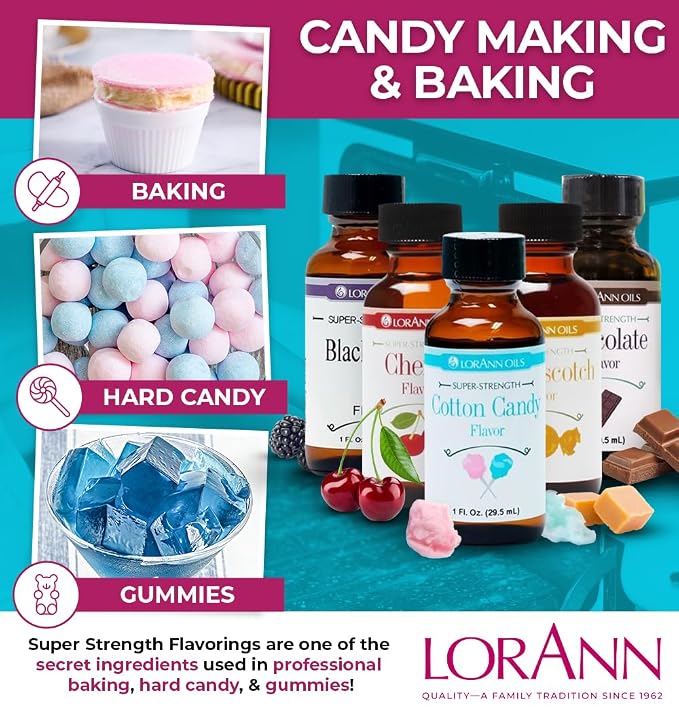 LorAnn Oils Super Strength Flavoring - Used For Candy Making, Flavoring Extracts, Baking, Hard Candy, and Flavor Oils - Bold, Natural Flavors 4X Stronger Than Extracts - Cotton Candy, 0.125 fl oz