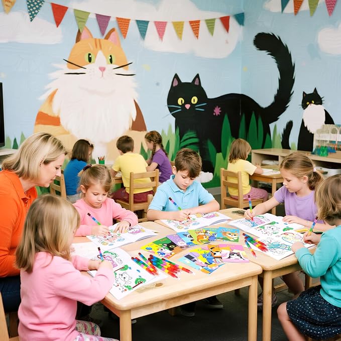BenLouis 12 Cat Mini Coloring Books Kids with 12 Stacking Crayons Cute Kitten Small Party Favors Small Activity Books Bulk for Kids Pet Party Gift Goodie Bag Stuffers