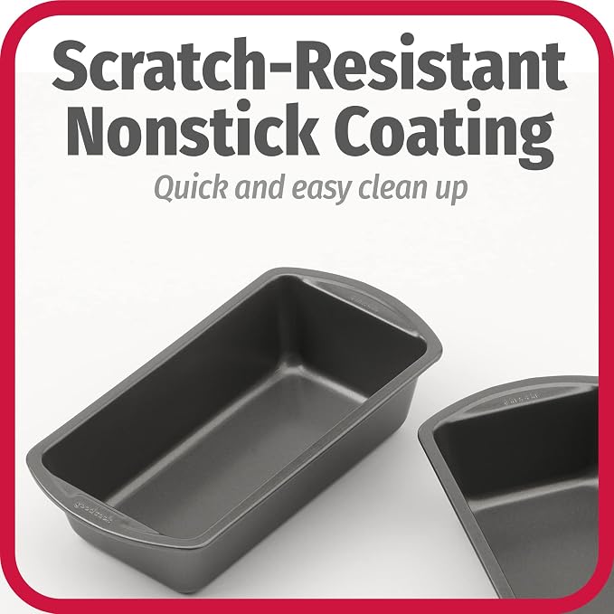 GoodCook Nonstick Loaf Pan 8 x 4-Inch Heavy-Duty Steel Bakeware with Easy-Clean Non-Stick Coating, Oven & Dishwasher Safe Pan for Meatloaf Breads Lasagnas Casseroles & More, Set of 2, Gray