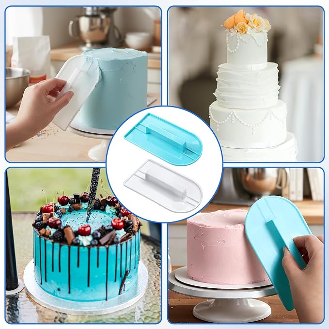 2Pcs Fondant Smoothing, 14.5 x 8 cm/5.7" x 3.1" Fondant Tools Plastic Cake Decorating Smoother & Polisher Cake Decorating Tools Cake Leveler for Smoothing Icing Decoration Sugar Craft (White, Blue)
