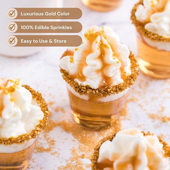 Gold Sanding Sugar | Gold Sprinkles | Edible Coarse Sugar Crystals | For Baking Dessert Decorating, Cake, Cupcake, Cookie, Ice Cream | Christmas New Year Holiday Party | 4.6 Ounces