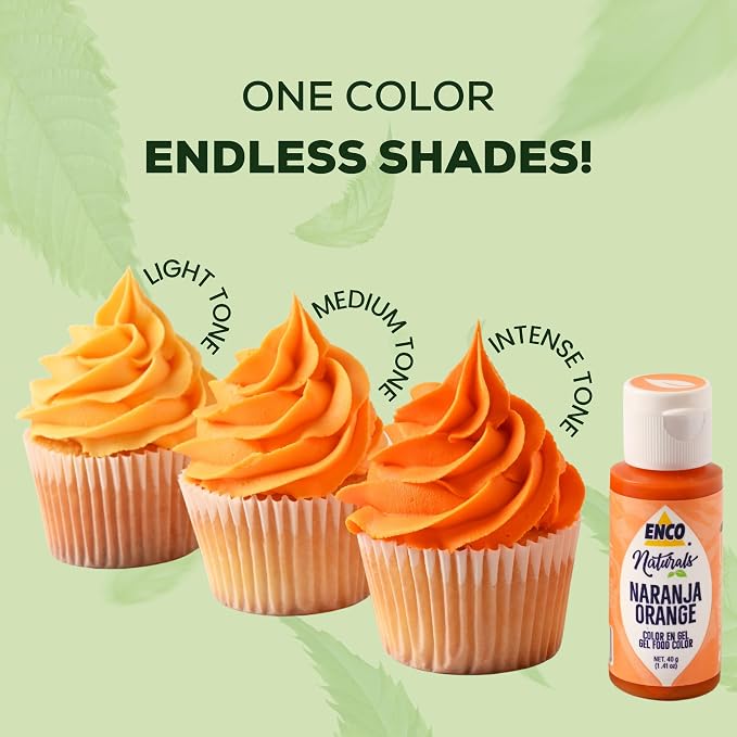 ENCO Natural Food Coloring Gel Orange (1.41 oz) – No Artificial Dyes, Vibrant Colors for Icing, Buttercream & Fondant - Kosher & Vegan Colors – Baking & Cake Decorating