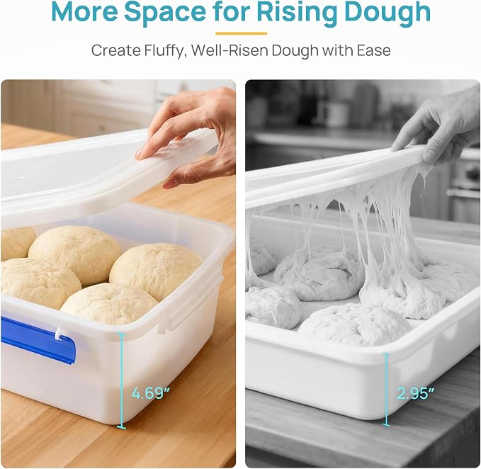 Vtopmart 2 Pack Pizza Dough Proofing Box, Pizza Dough Container with Snap-on Lids, BPA Free Food Storage Containers with Lids and Buckle-Up Latches, Bread Proofing Box Fits 4-6 Balls
