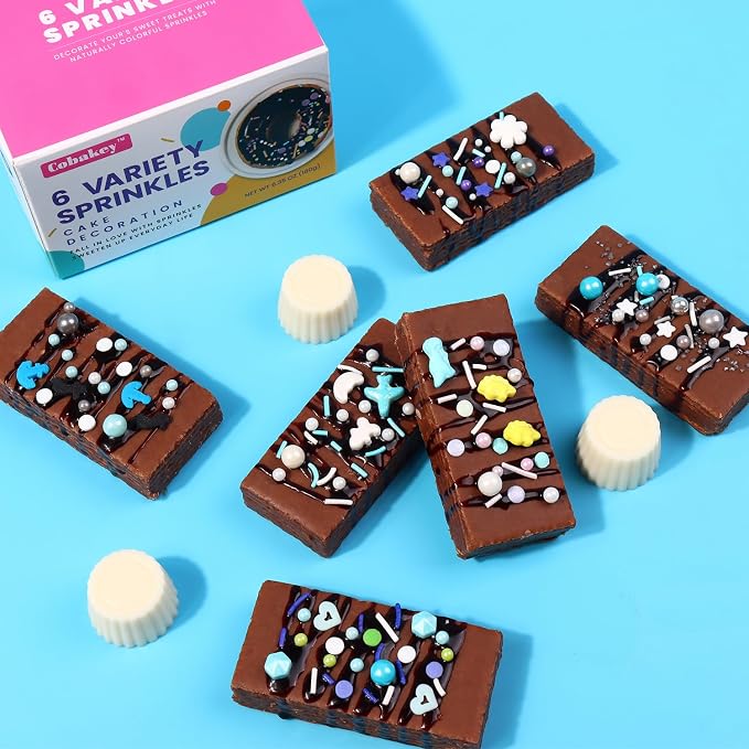 Sprinkles For Cake Decorating, Cupcake, Cookies, Ice Cream Topper, 6 Packs Blue Sprinkles, Winter Snowflakes Sprinkles, Six of assorted Sprinkles for Baking, Perfect for Party, New Year’S Eve, Wedding