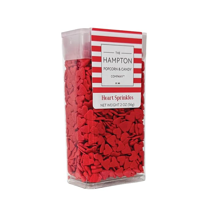 Red Hearts Sprinkles 2 oz, Sprinkles For Cake Decorating, Baking, Ice Cream & More, The Hampton Candy Company