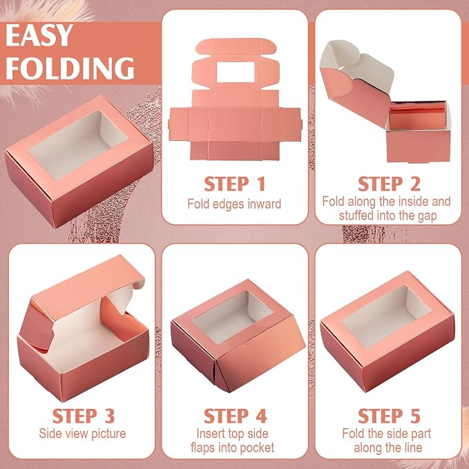 Zonon 60 Pcs Soap Boxes for Homemade Packaging, Mini Kraft Boxes with Window for Bakery Candy Soap Making Gift Packaging, 3.7x2.6x1.4 Inch (Rose Gold)