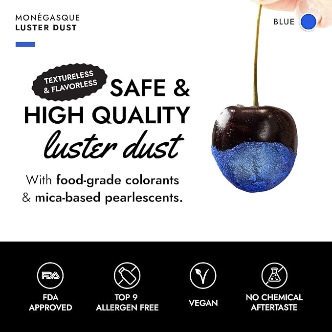 MONÉGASQUE Blue Edible Glitter for Drinks 15g – Edible Glitter for Cakes & Cocktails - Blue Luster Dust for Cocktail, 4th of July Cake Topper & Food Spray - Strawberries & Drink Shimmer Decorations