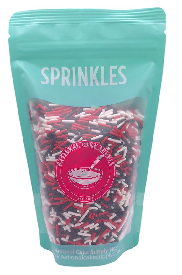 NCS Red, White & Black Jimmies Edible Sprinkles – Cupcake, Cake & Cookie Decorations, 7 oz