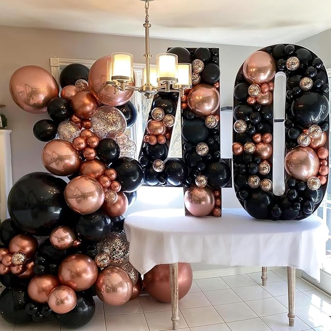 Bezente Rose Gold Black Balloons Garland Kit, 100Pcs Metallic Chrome Rose Gold Black and Rose Gold Confetti Balloons Arch for Wedding, Birthday, Graduation, Baby Shower Party Decoration