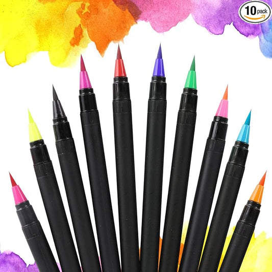 Food Coloring Marker Pens, 10Pcs Food Grade Edible Markers Food Writers for Decorating Fondant, Cakes, Cookies, Easter Eggs Painting Drawing Writing - Flexible Brush Tip, 10 Colors