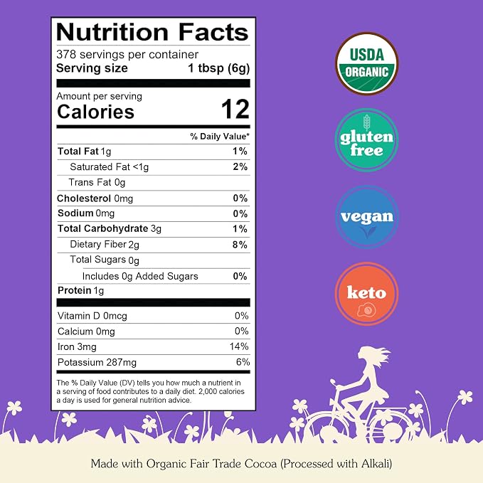 NuNaturals Organic Fairtrade Certified Cocoa Powder, Premium Dutch-Process For Drinking and Baking, 5lb