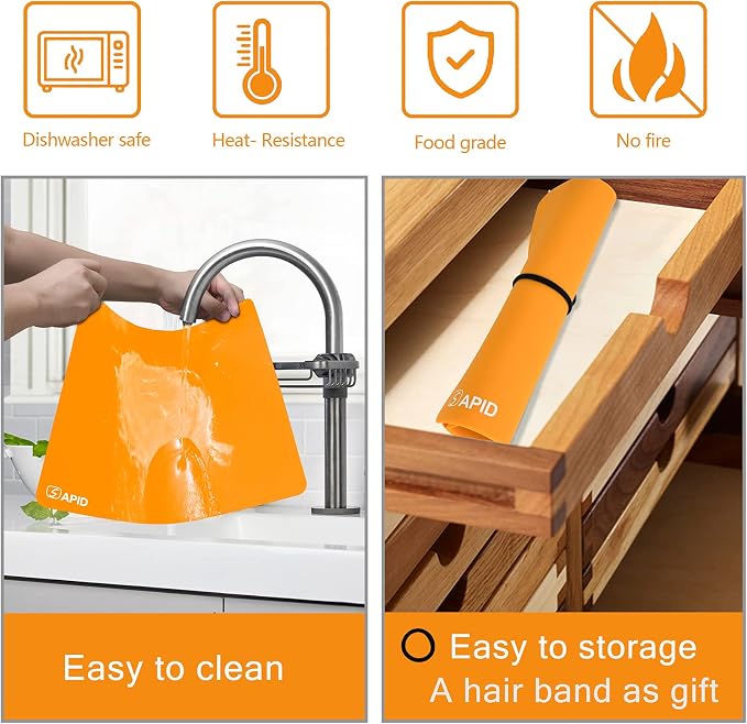 Sapid 2Pcs Thick Silicone Mat for Crafts, Nonstick Silicon Sheet for Epoxy Resin, Jewelry Mold Casting, Art Painting Mats, Food Grade Pastry Mat, Heat- Resistance Placemats (15.7"×11.8", Orange)