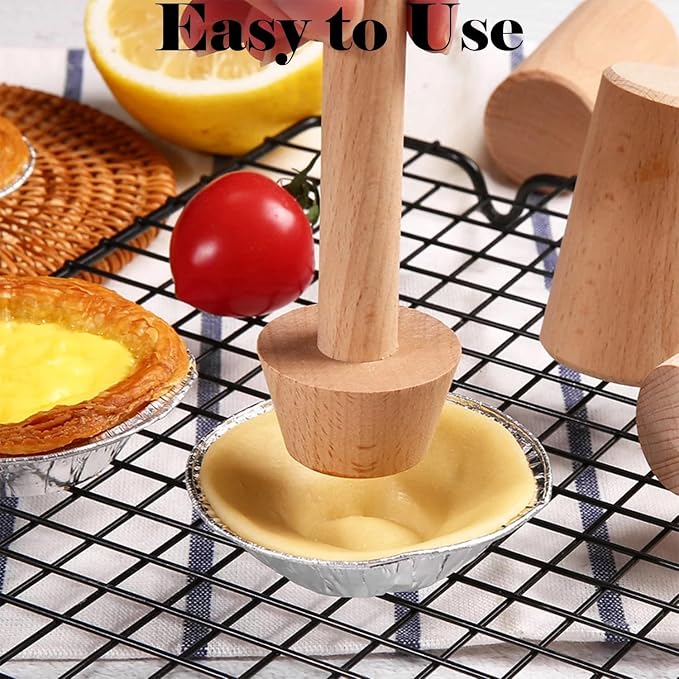 2Pcs Wooden Tart Tamper Set,Double Sided Pie Pastry Dough Tamper with Pastry Brush,Wooden Molds Egg Tarts Tamper Pastry Tools for Mini Muffin Tins,Tart Pans