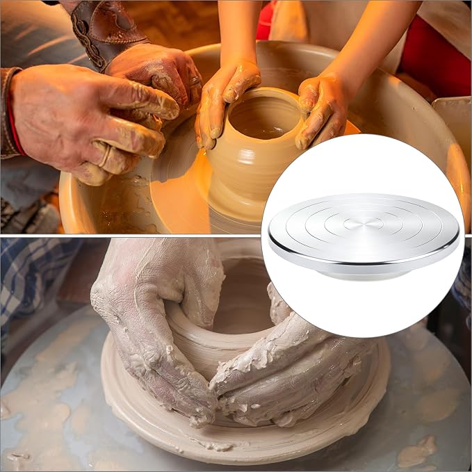 QWORK Sculpting Wheel, 8 Inch Double-Sided Aluminum Alloy Turntable with Smooth Rotation, Versatile Use for Clay Modeling, Cake Decorating, and Art Display
