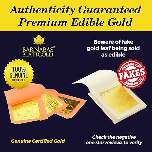 Barnabas Blattgold Edible Gold Leaf 24K - Cake Decorations, Loose Gold Leaf Sheets for Cupcakes - 1.5 inches, Book of 5