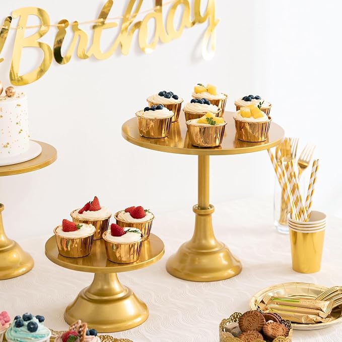 3 Pcs Metal Cake Stand Set 8/10/12 inch Dessert Table Display Perfect for Baby Shower Wedding Birthday (gold)
