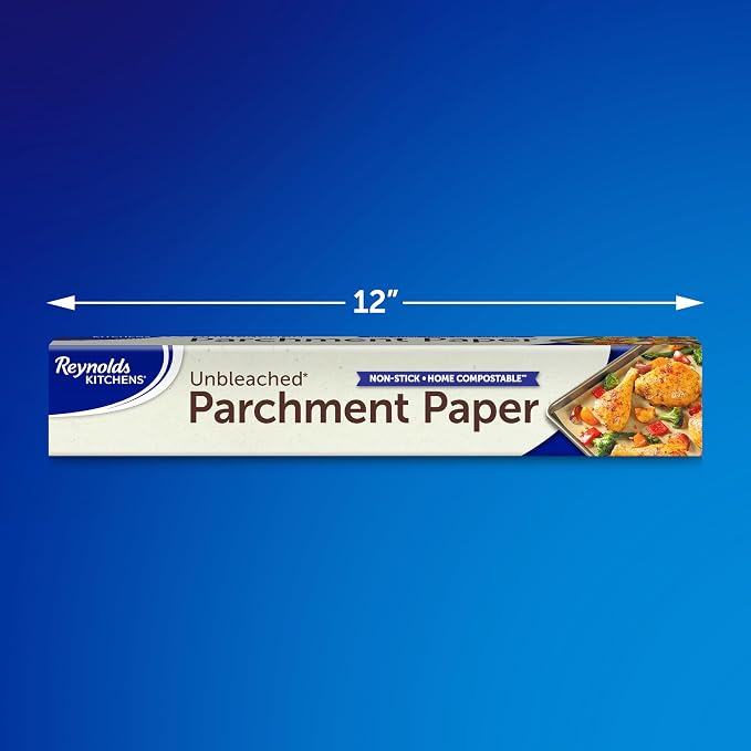 Reynolds Kitchens Unbleached Parchment Paper Roll, Non Stick Parchment Paper for Cooking and Baking, Oven Safe up to 425 Degrees, Chlorine-Free, 45 Feet x 12 Inches, 45 Sq. Ft., (Pack of 12)