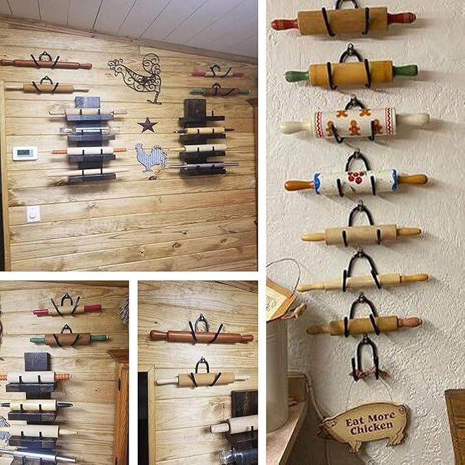 Rolling Pin Holder Rolling Pin Display Rack Rolling Pin Storage Organizers, Home Decor kitchen Wall Mount Hooks – Wall Hanging Multi Purpose Bottle Rack - Hardware Included - No Rolling Pin