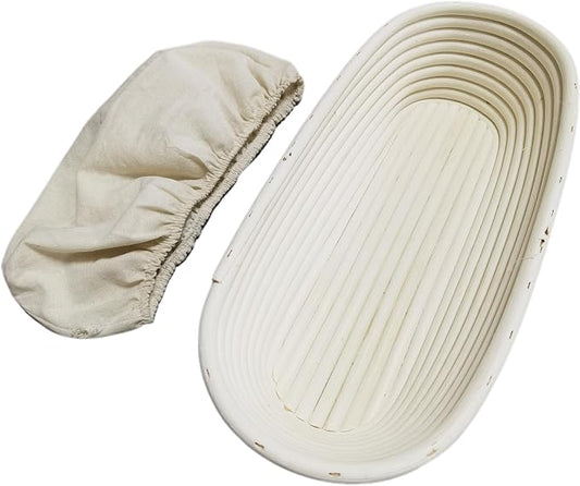 i-lan 14" Large Oval Sourdough Proofing Basket, Natural Rattan Banneton for Artisan Loaves & Baguettes, 2.5lb Capacity Rising Bowl with Liner, Professional Baking Tool