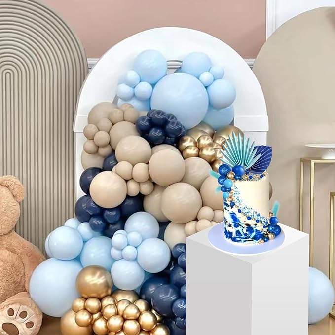 38 PCS Balls Cake Toppers Palm Leaves Cake Decorations for Birthday Wedding Baby Shower Party Supplies (Blue)
