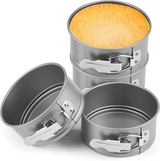 Funnymoom 4 Pcs 4 Inch Non Stick Springform Pan with Removable Bottom Carbon Steel Round Springform Cheesecake Pan with Stainless Steel Spring Buckles for Baking Kitchens Restaurant(Gray)
