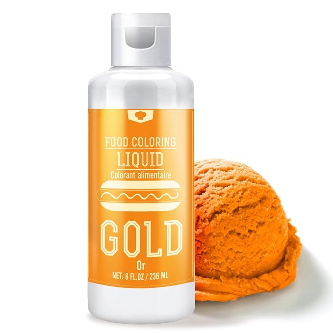 Food Coloring - 240ml Liquid Vivid Food Coloring for Baking, Cake Decorating, Icing, Cookie, Fondant and Macaron - Tasteless Concentrated Food Color Dye for DIY Soap Making and Crafts (Gold)