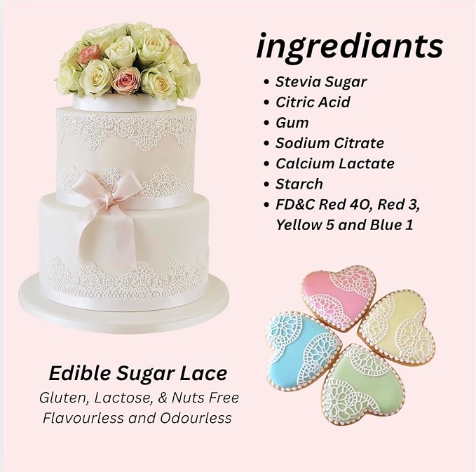 x3 Shiny Pearl honeycomb Edible Sugar Cake Lace Large strips Ready To Use - Handcrafted 3D effect