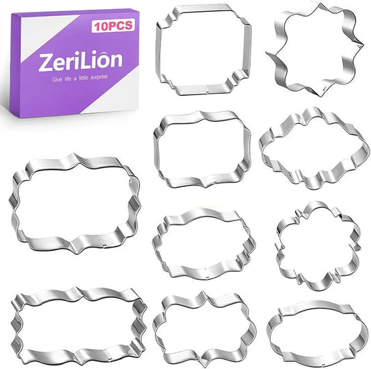 10 Pcs Plaque Frame Cookie Cutters Set Stainless Steel Geometric Shape Cutters for Sugar Cookies Fondant Biscuit Baking