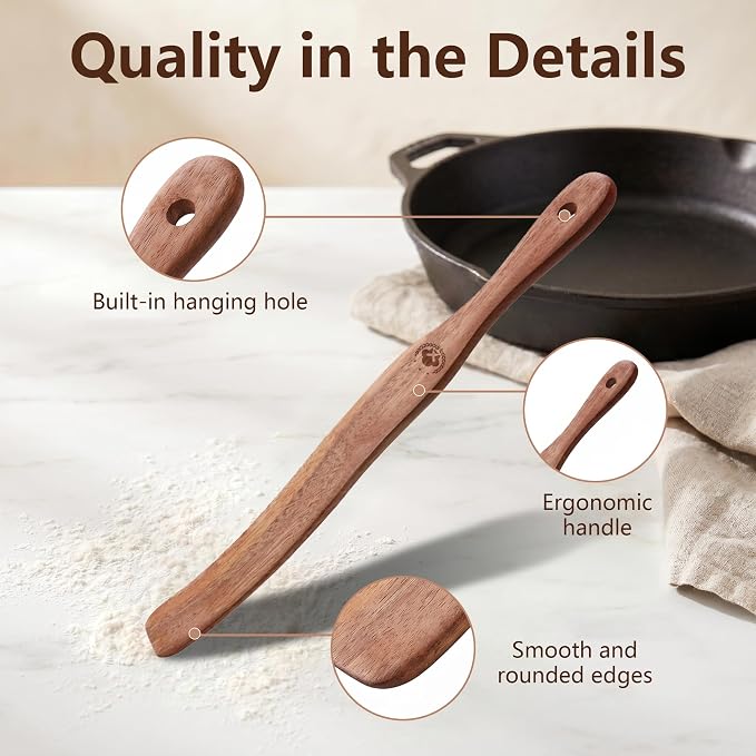 1 Pack Long Teak Wood Spurtle – Sourdough Starter, Jar Bottom Scraper & Long Handle Dough Whisk, Moisture-Resistant Kitchen Tool for Baking and Non-Stick Safe Cookware