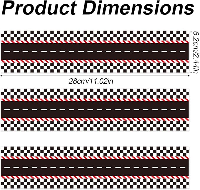 3pcs Racing Theme Edible Cake Borders, Birthday Cake Borders Decor Edible Car Border Strips for Birthday Creative Decorations Supplies for Parties (Racing Track Style)