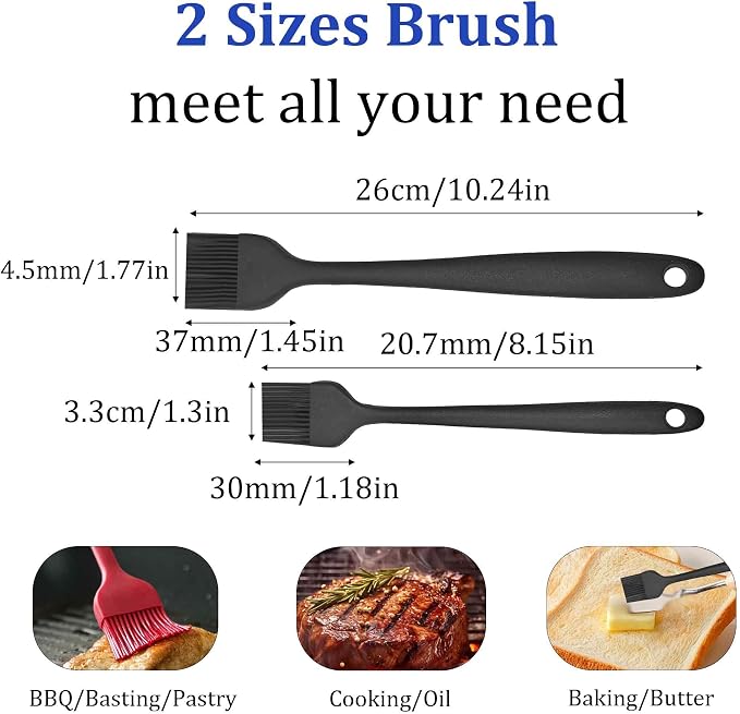 4PCS Heat Resistant Silicone Basting Brushes Cooking Brush, BPA Free Pastry Brush with Soft Bristles for Oil Butter Sauce BBQ Grill Kitchen Baking Dishwasher Safe(Black)