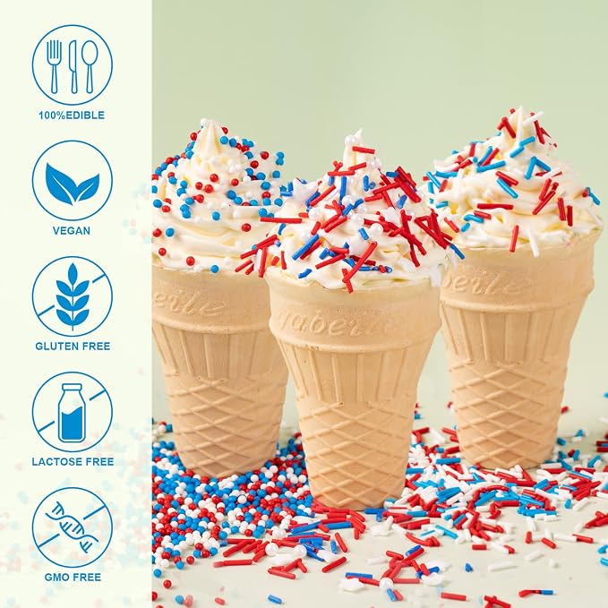 Red White and Blue Jimmies Patriotic Sprinkles for Cake Decorating Edible Sprinkles Mix 7 ounce for Cookies Ice Cream Chocolate Cupcake Topper Perfect for 4th of July