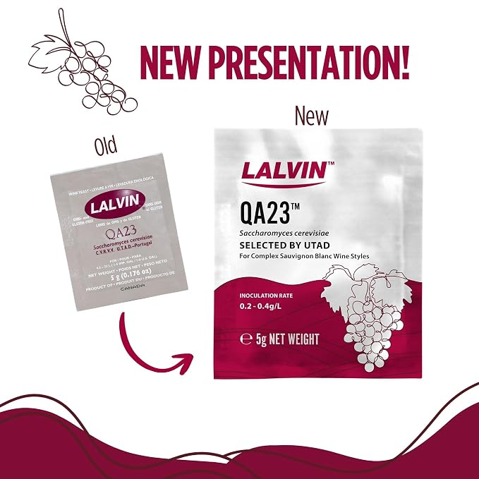 Lalvin QA23 Wine Yeast (5 Pack) - Make Wine Cider Mead Kombucha At Home - 5 g Sachets - Saccharomyces cerevisiae - Sold by CAPYBARA Distributors Inc.
