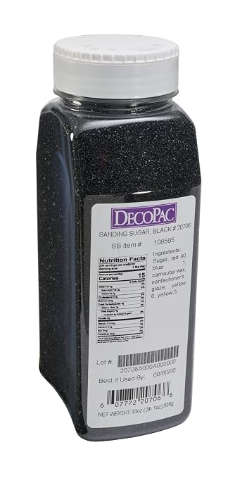 DecoPac Sanding Sugar | Black Edible Sugar Sprinkles | 33oz | Edible Sanding Sugar in Handheld Container | Made In USA | Sugar Sprinkle Mix For Cakes, Cupcakes, Cookies, Extra Large Pack | 33 Ounce - Black