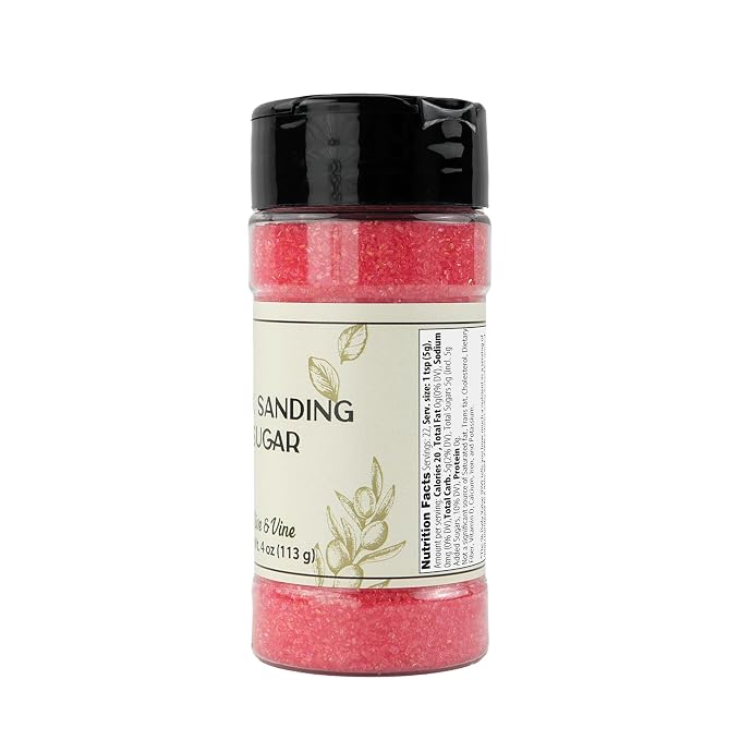Olive & Vine Pink Sanding Sugar, Sweet Finish, For Baking & Decorating, Rich Tradition, Authentic Taste, For Global Recipes (4 Ounce)