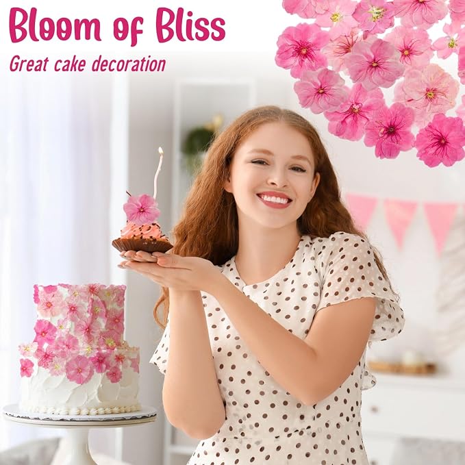 80 Pcs 2 Kinds Natural Pressed Dried Edible Flowers for Cake Topper Decoration - Pink Mix Sakura, Cherry Blossoms for Cupcake Toppers, Cocktails, Resin Jewelry, DIY Crafts