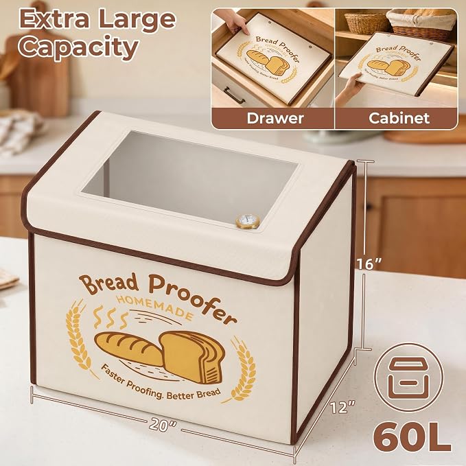 Extra Large Folding Bread Proofing Box with 50-113℉ Temp Control & 48H Timer, Dough Proofer with Hygrometer, Metal Rack, Sourdough Starter Warmer Sourdough Proofer Box for Making Bread, Pizza, Yogurt