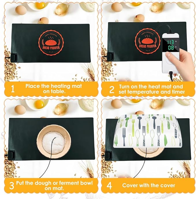 Sourdough Warming Mat Bread Proofer Heating Pad with Temperature & Timer Control Waterproof Dough Proofing Mat Warmer for Bread Dough Proofing Yogurt Fermentation